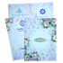 This invitation card has blue floral designs with gold foil printing and it has a folding insert with an envelope.