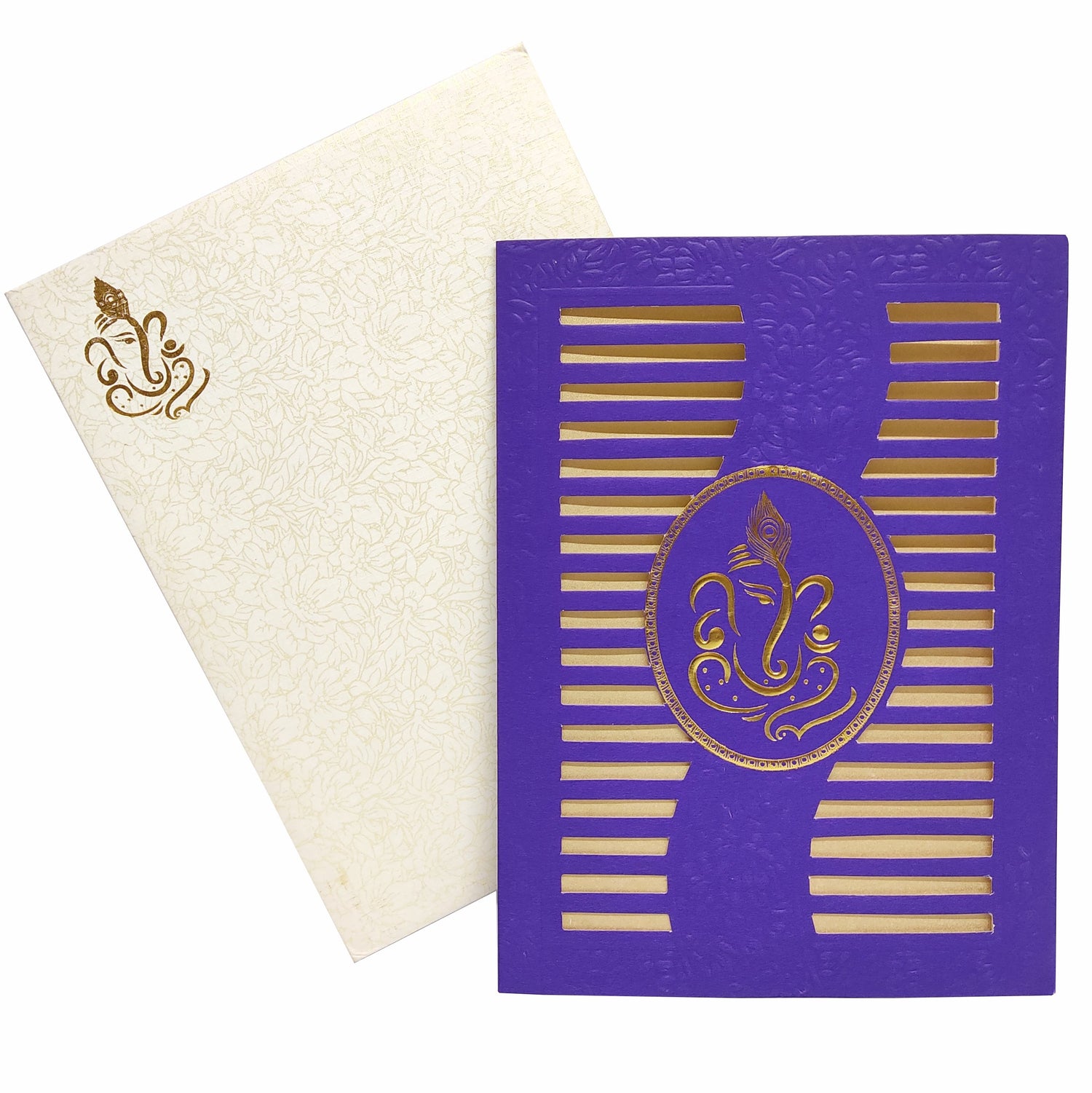 Splendid Violet Shading With Gold Foiling Ganesha Wedding Card - KNK70241