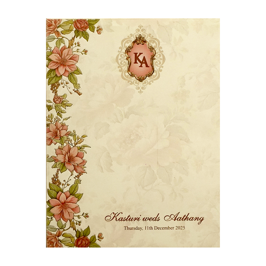 Cream Floral Marriage Card-KPR09770