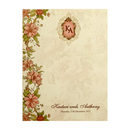 Cream Floral Marriage Card-KPR09770