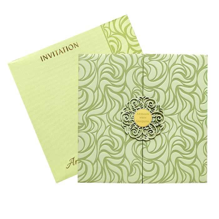 Green Embossed Padded Invitation Card-King of Cards