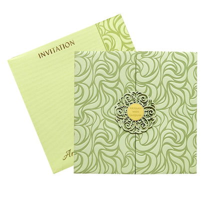 Green Embossed Padded Invitation Card-KRC29841