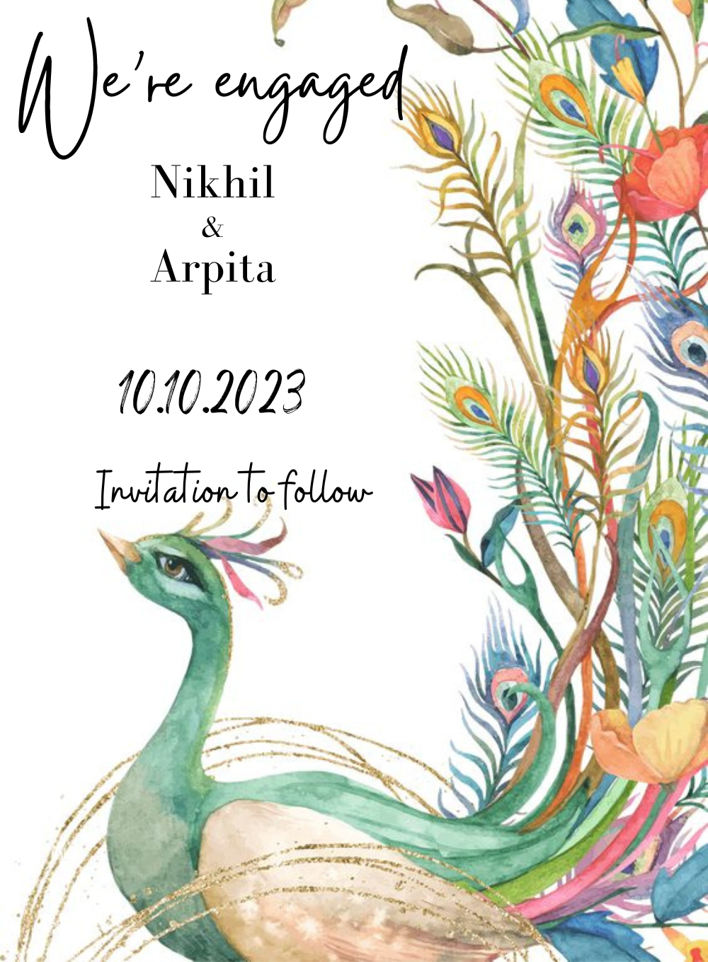 Watercolor Peacock Engagement Invitation-AAEGI004