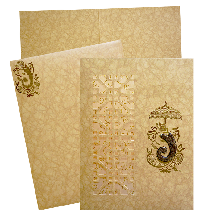 Golden Ganesha Laser-cut Wedding Card-King of Cards