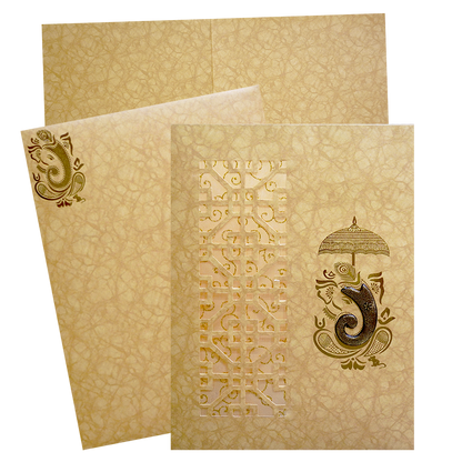 Golden Ganesha Laser-cut Wedding Card-KNKR5019B