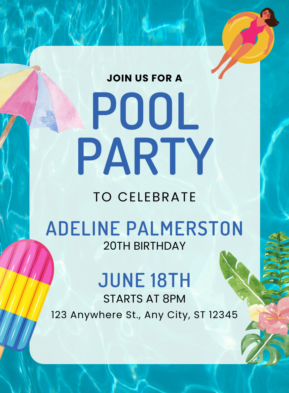 Tropical Teal Pool Party Invitation-AAPPI030