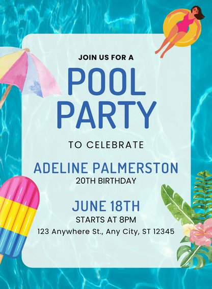 Tropical Teal Pool Party Invitation-AAPPI030