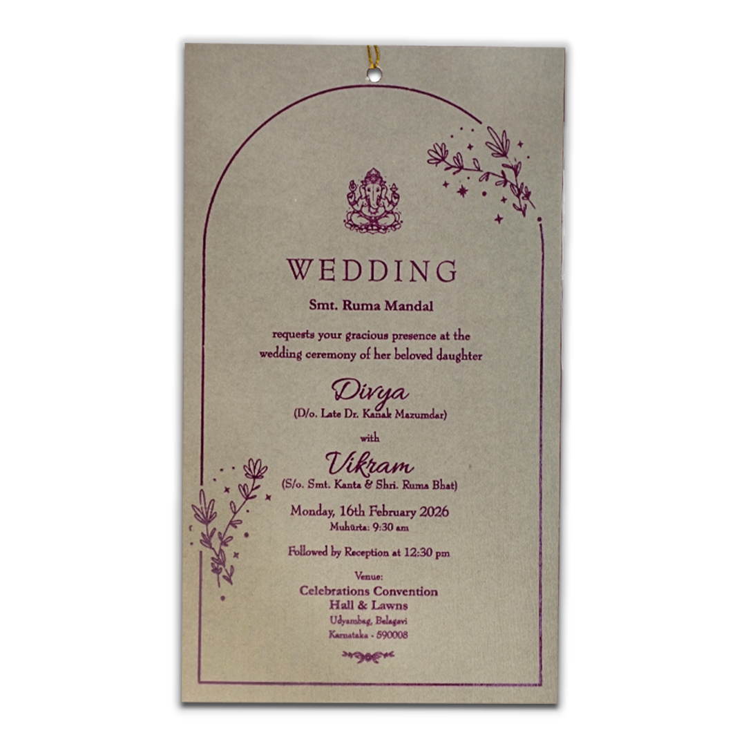 Grey Gold Single Sheet Tassel Wedding Card-KNPD1123