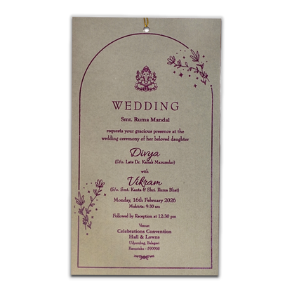 Grey Gold Single Sheet Tassel Wedding Card-KNPD1123