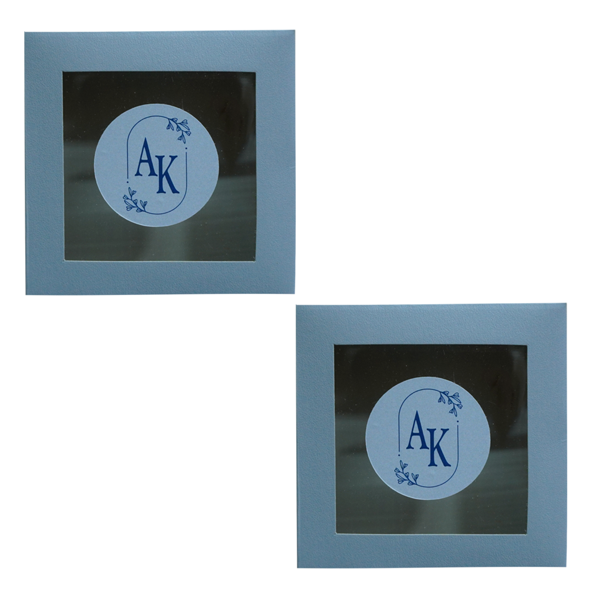 Blue Grey Fabric Sweet Box Invitation-KRC30820