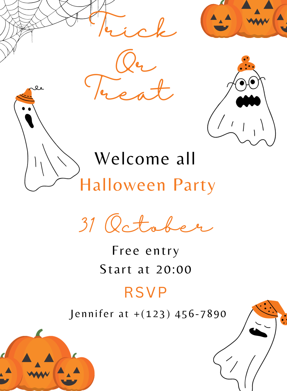 Orange Trick Or Treat Halloween Party Invitation-AAHOO001