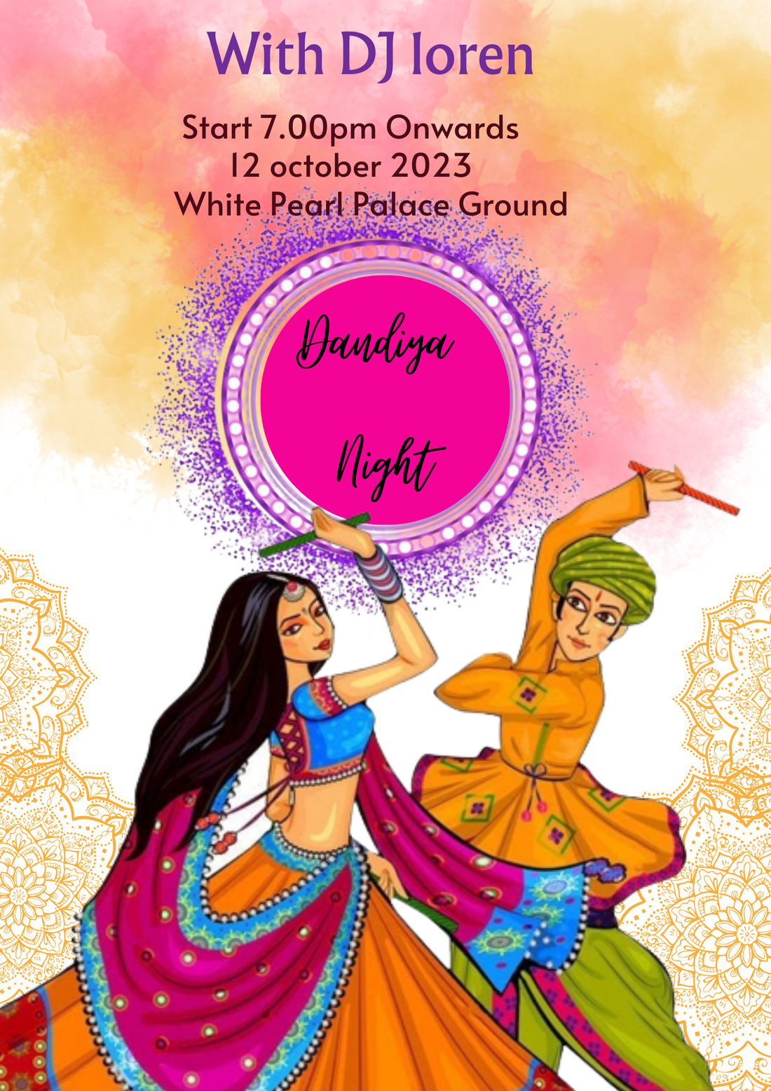 Pink Couples Dandiya Night Invitation-AADAN003