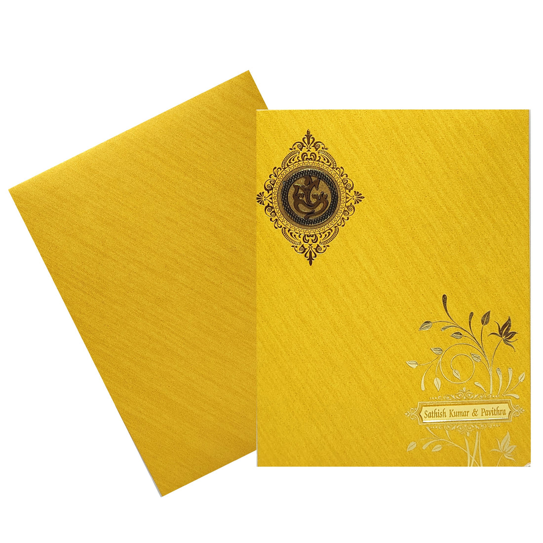 Golden Metallic Invitation Card With Name Plate-KNK50262