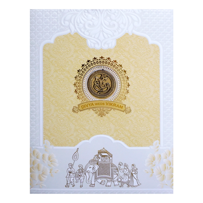 White and Yellow Patterned Wedding Card-KNJS2089O