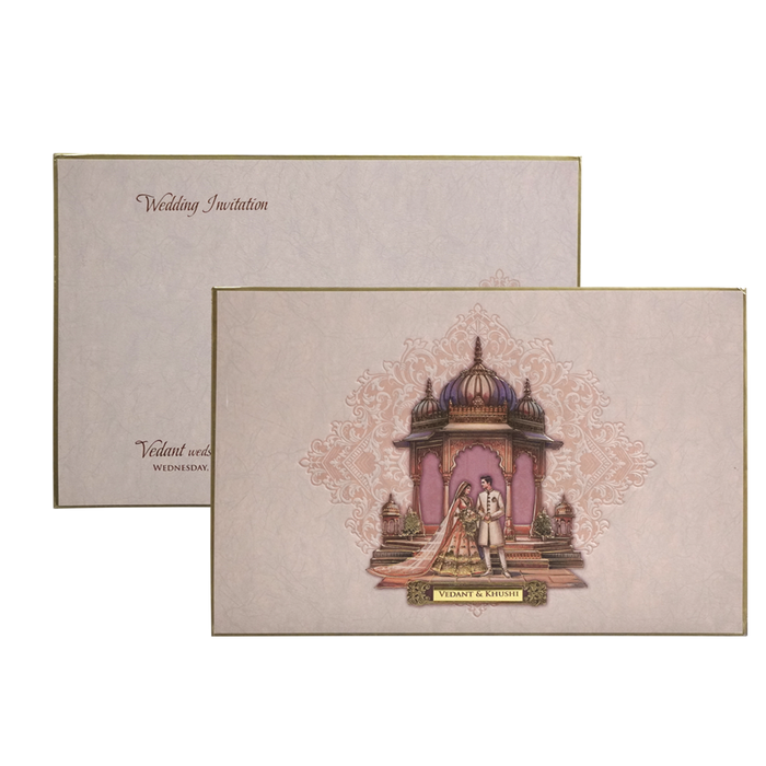Dusty Pink Premium Embossed Marriage Card-King of Cards