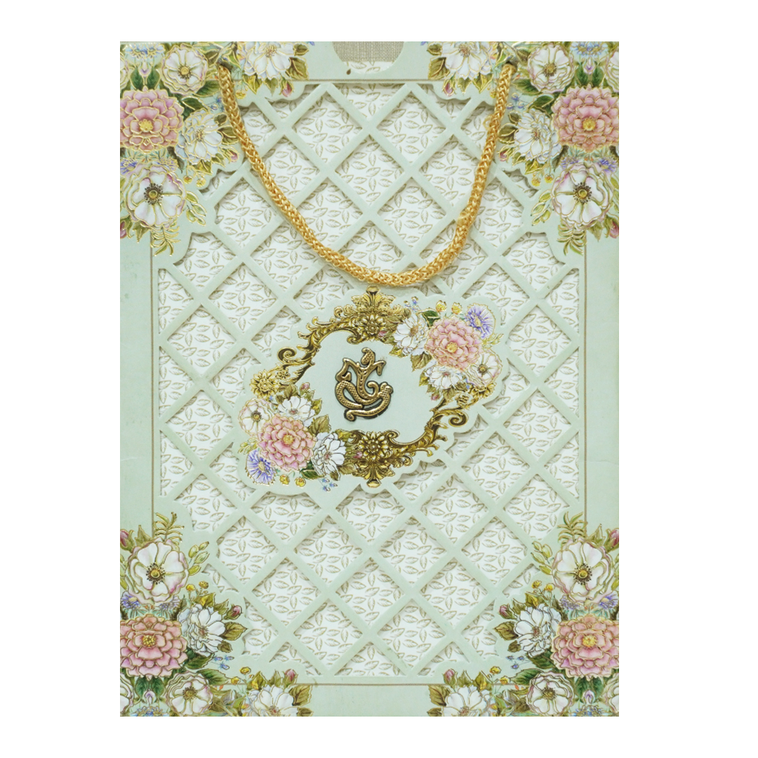 Pastel Green Floral Laser Cut 3-Fold Wedding Card-KNAV1801