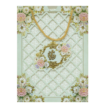 Pastel Green Floral Laser Cut 3-Fold Wedding Card-KNAV1801