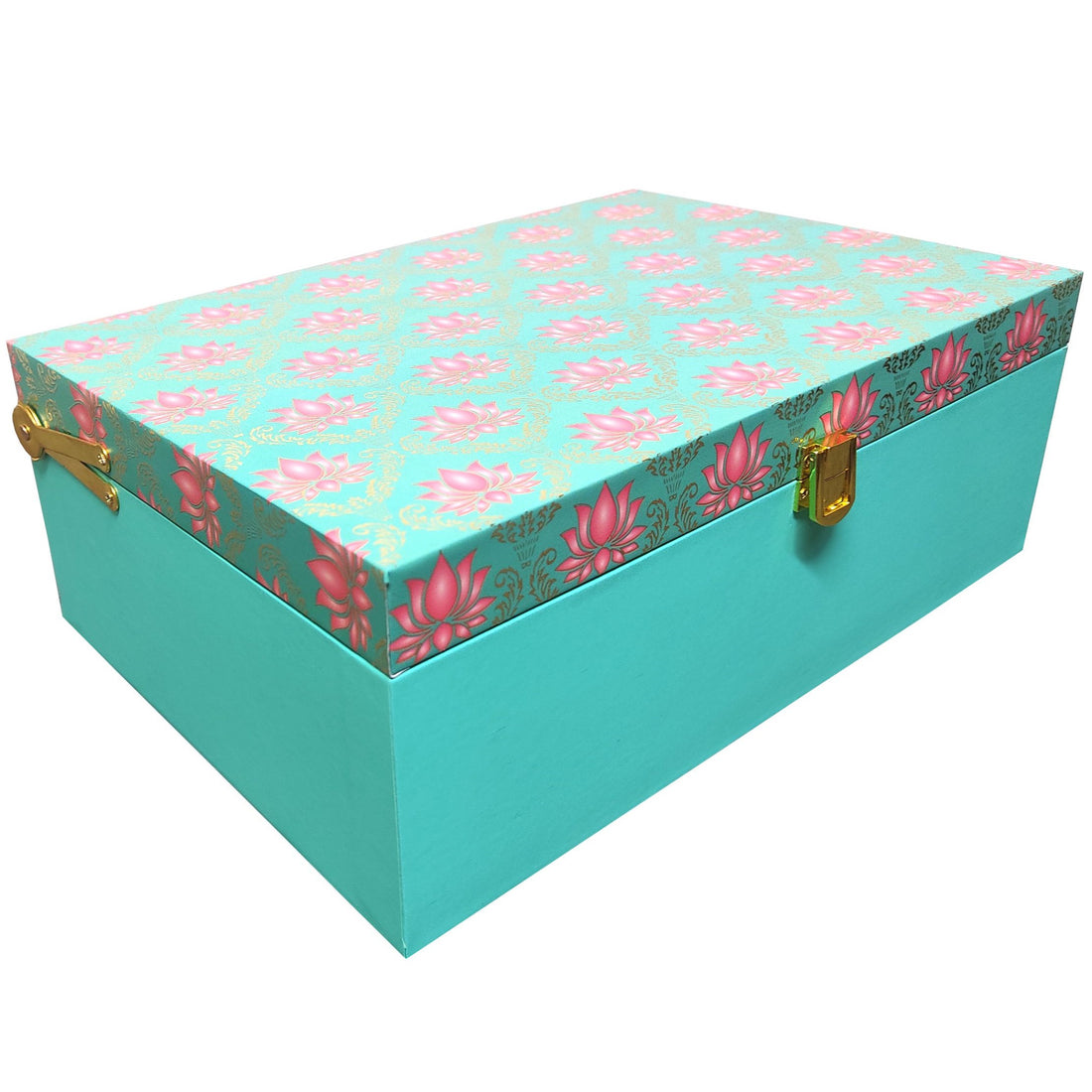 Green With Pink Floral Box Invitations-KBX0406