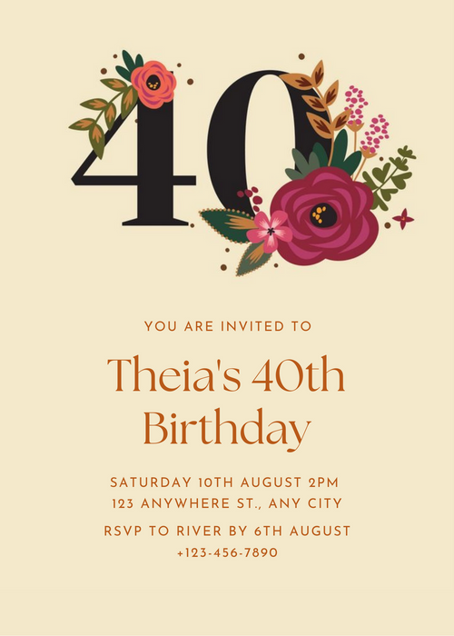 Floral Birthday Milestone Invitation-King of Cards