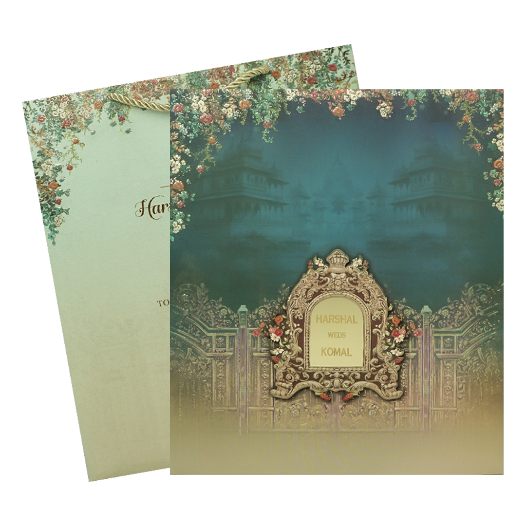 Blue Palace Floral Wedding Invitation Box -KSI63990