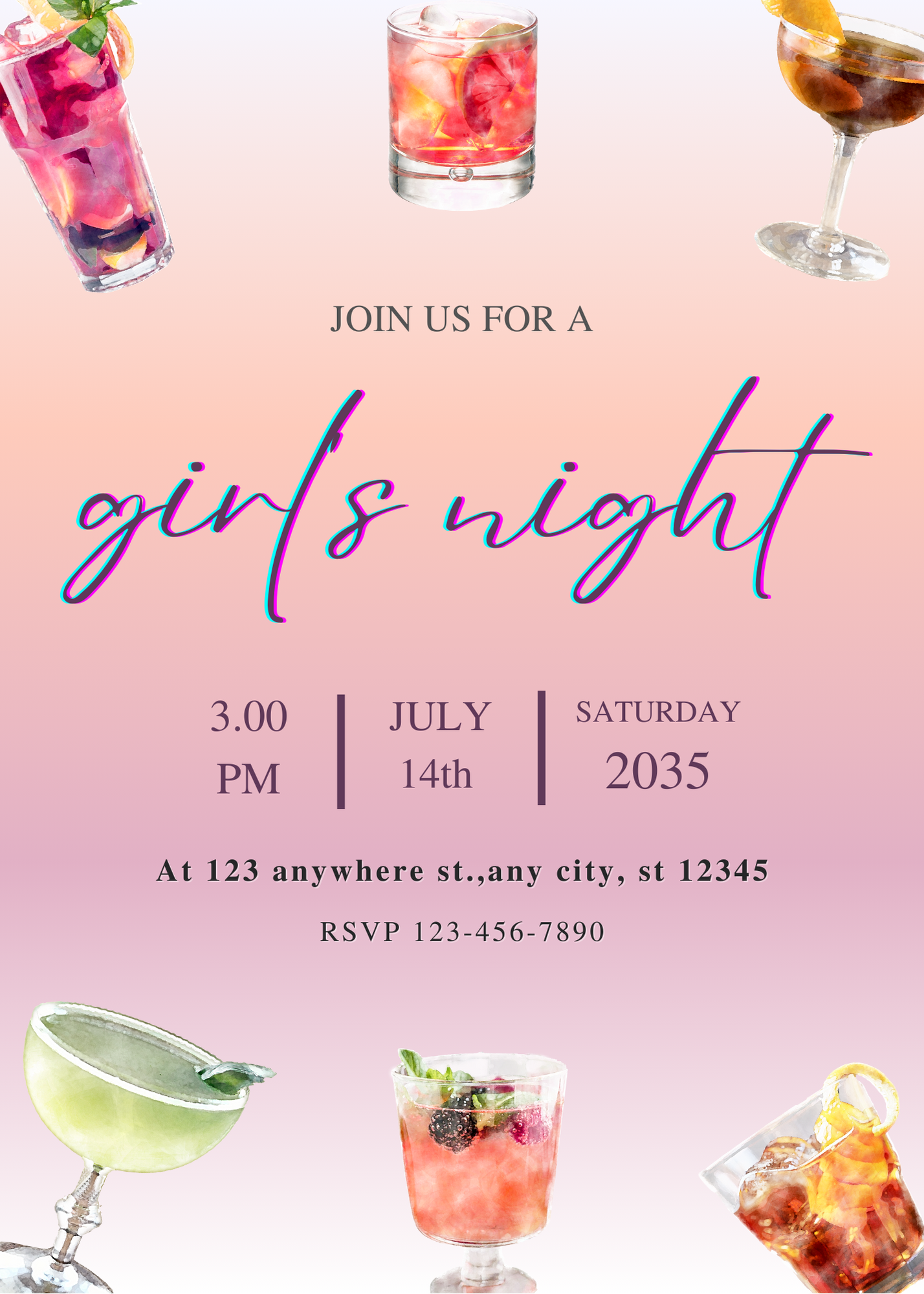 Pink Girl Talk Girls Night Out Invitation-AAGNI003