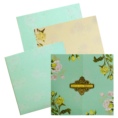 Green Floral Nameplate Wedding Card-KNKD8104