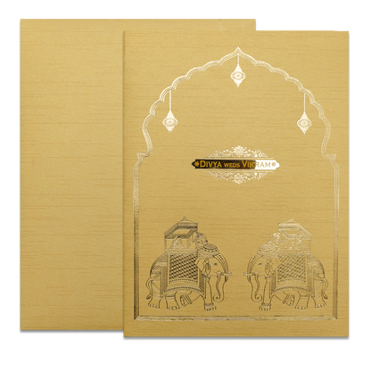 Golden Royal Elephant Arch Wedding Card-KNRM7083G