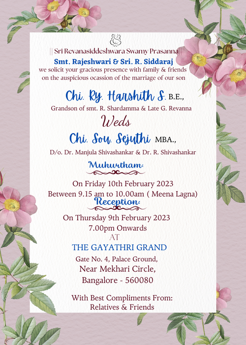 Dark Pink Flower Purple Theme Wedding Invitation-EINK0024