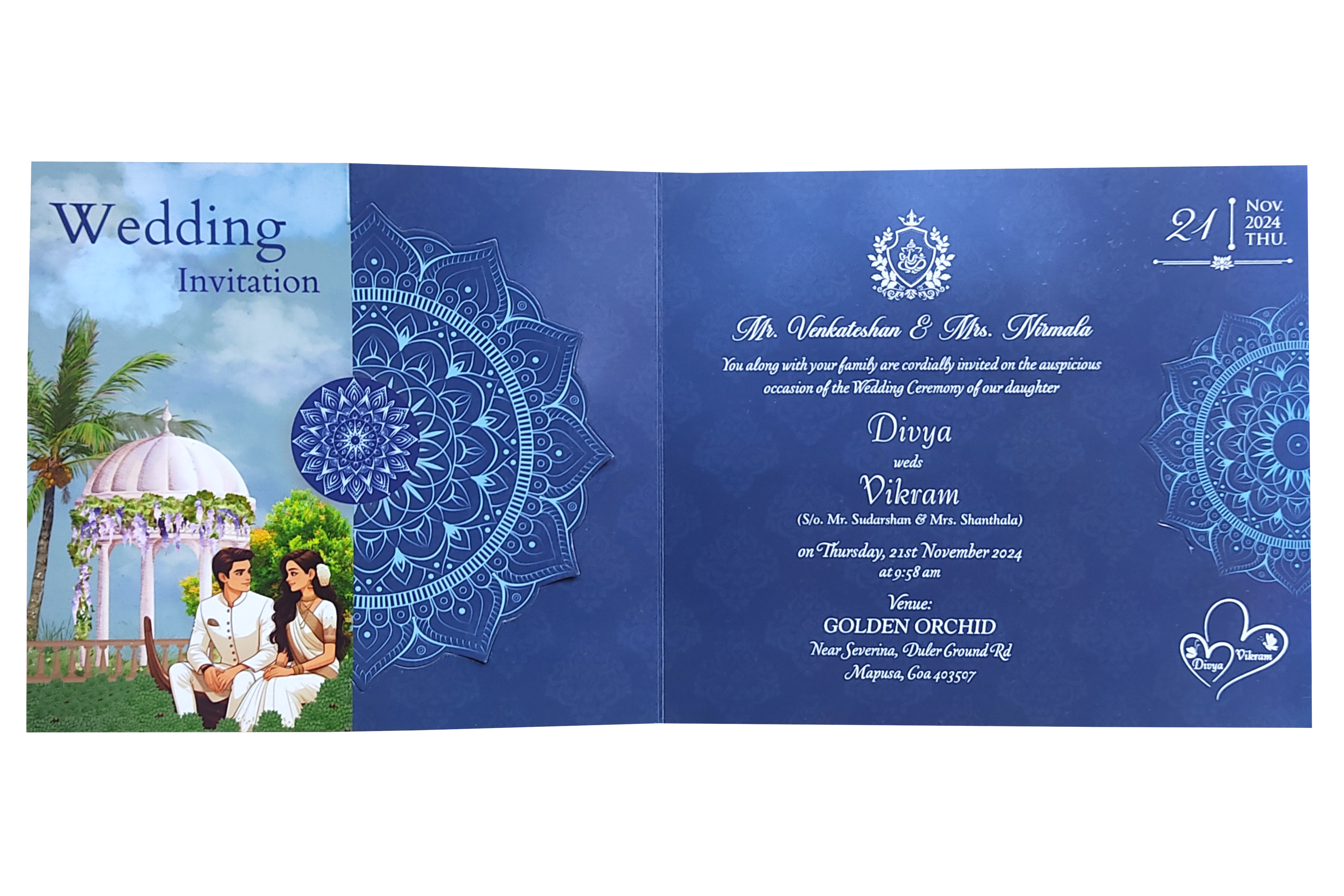 Blue Bride Groom Threefold Wedding Card-KNTH9604B