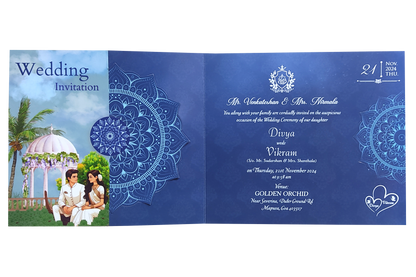 Blue Bride Groom Threefold Wedding Card-KNTH9604B