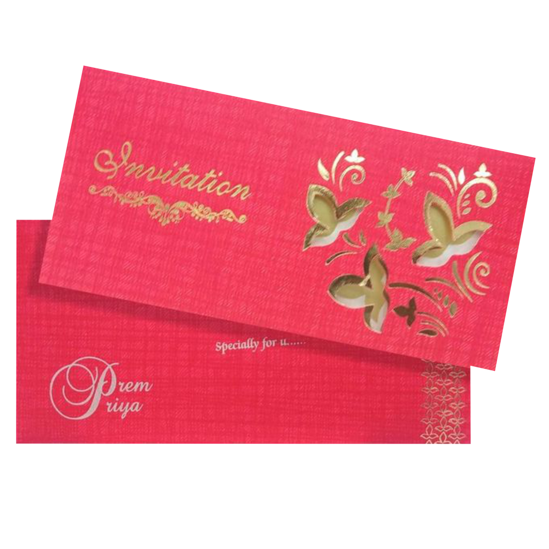 Gorgeous Gold Shaded Flowers With Red Shading Personal Wedding Card - KNKSP736