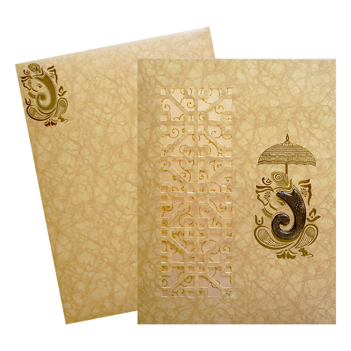 Golden Ganesha Laser-cut Wedding Card-King of Cards