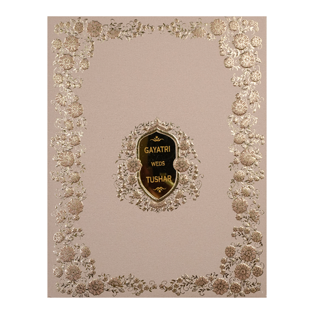 Cream Gold Floral Embossed Wedding Card-KSI64040