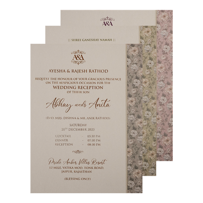 Grey Silver Floral Padded Wedding Card-KSI64240
