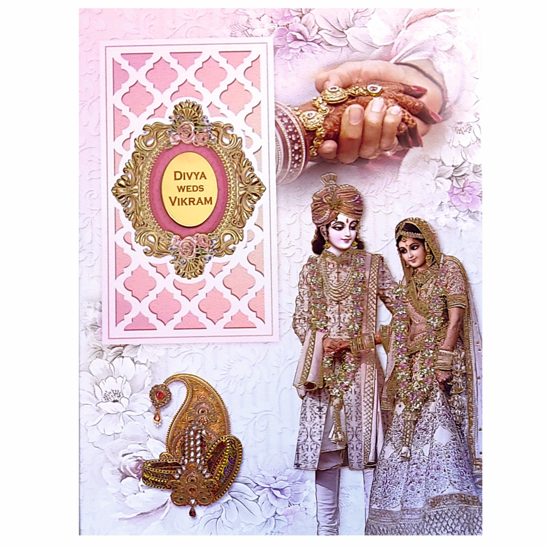 Lavender Paisley Couple Padded Wedding Card-KNKM8201