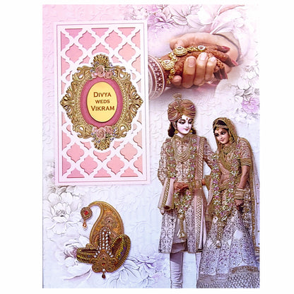 Lavender Paisley Couple Padded Wedding Card-KNKM8201