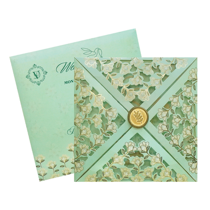 Green Floral Fancy Opening Wedding Card-KNGA7101