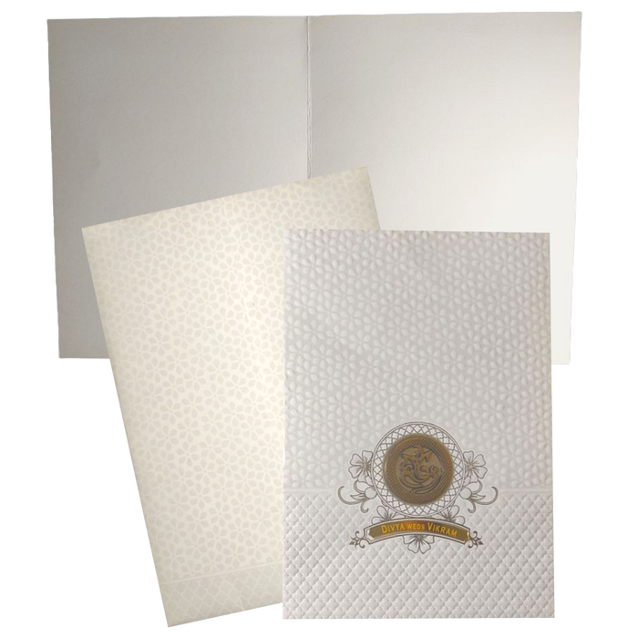 White Embossed Design Nameplate Invitation Card - KNCG1560