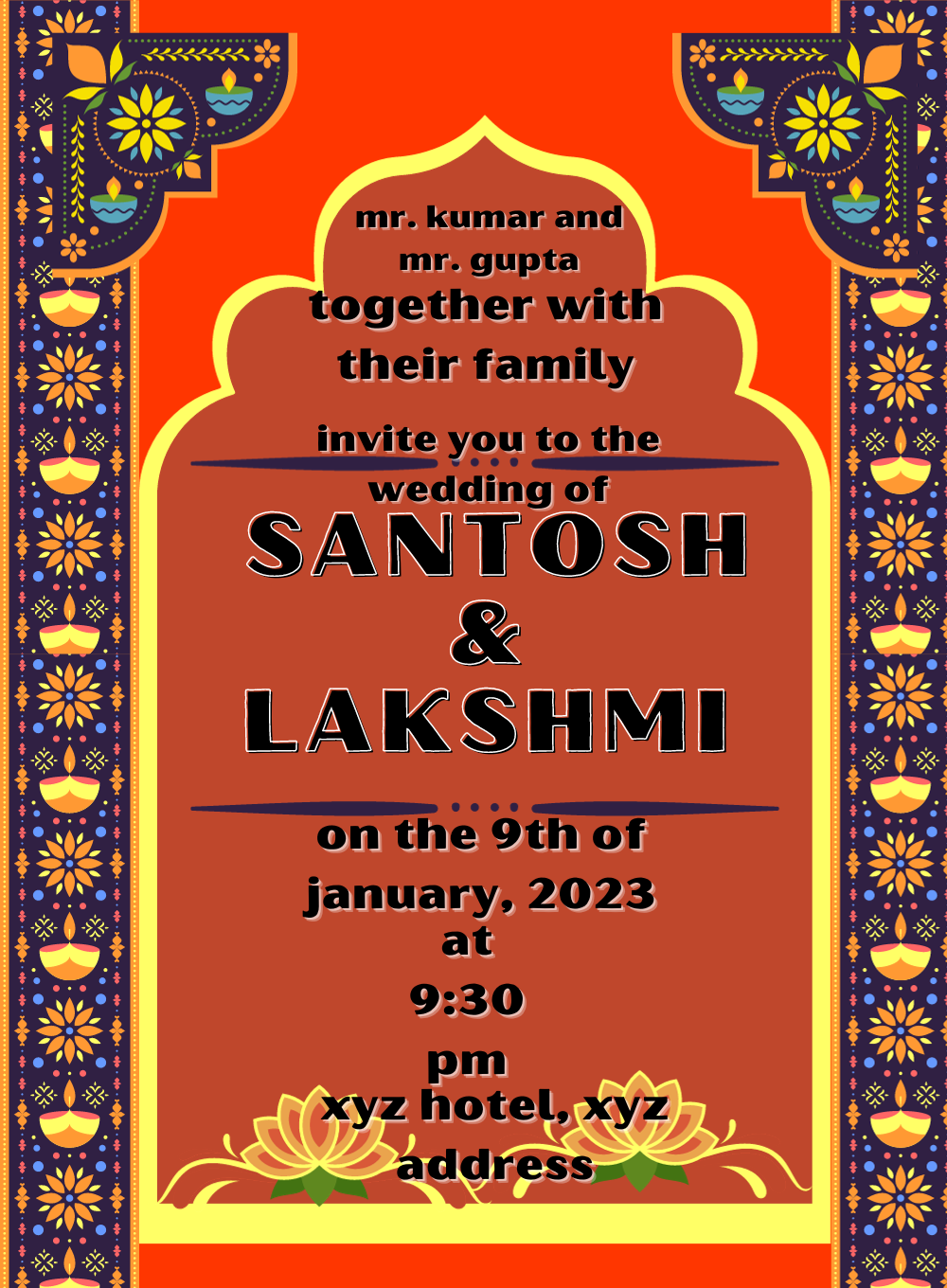 Orange Traditional Diya Design Rajasthani Invitation-AARWI001