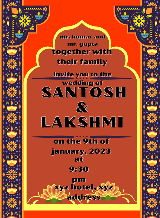 Orange Traditional Diya Design Rajasthani Invitation-AARWI001