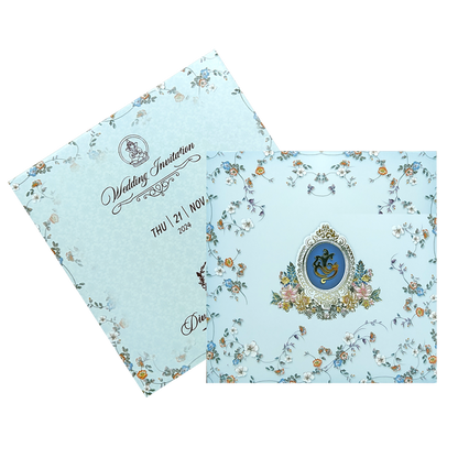 Blue Floral Bride Groom Slide Wedding Card-King of Cards