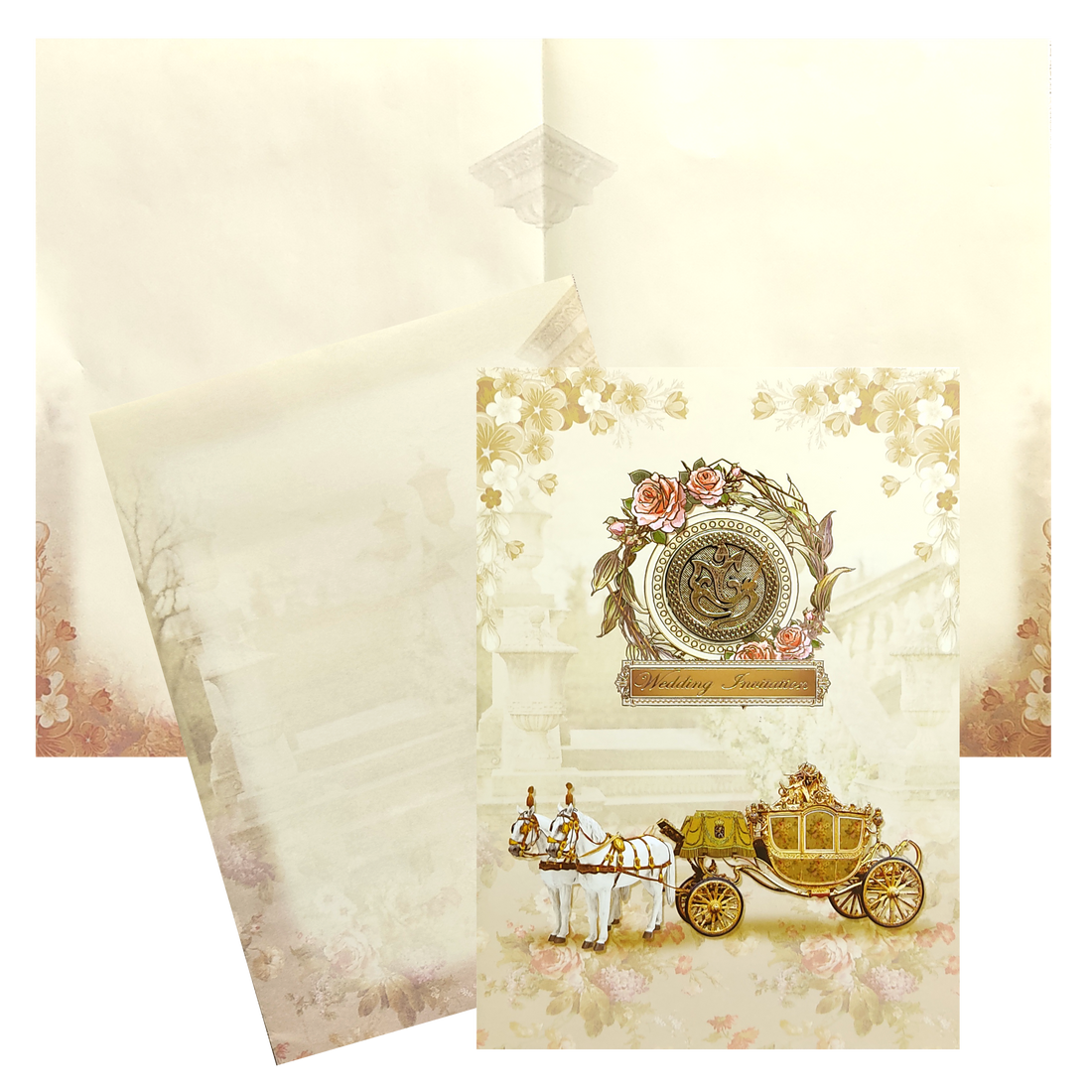 Brown Floral Paper Sheet Wedding Card-KNEP1609
