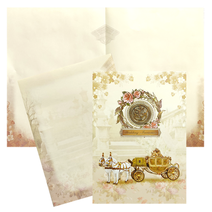 This invitation card has brown floral envelope with one folding insert and ganesha sticker. The card is made with paper sheet.