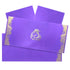 This wedding card is a horizontal sort card. This card is in sparkling violet color. This card has gold foiling borders. As a standard offering, this card has a cover and a long insert.