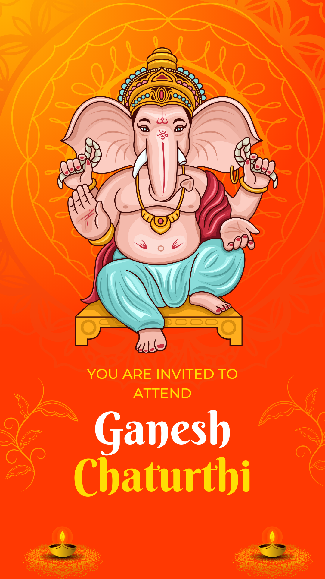 Orange Design Ganesh Chaturthi Invitation-AAGCI001