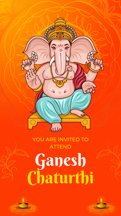 Orange Design Ganesh Chaturthi Invitation-AAGCI001