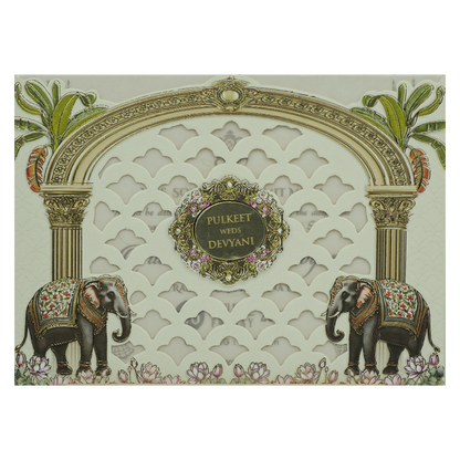 Cream Elephant Laser Cut Wedding Card-KJTS1812