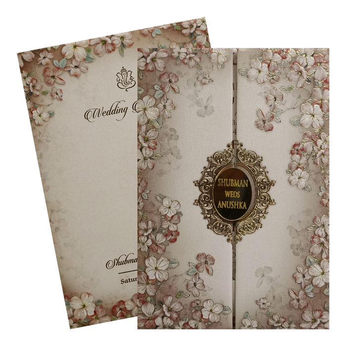 Peach Gold Foiled Wedding Invitation Card-King of Cards