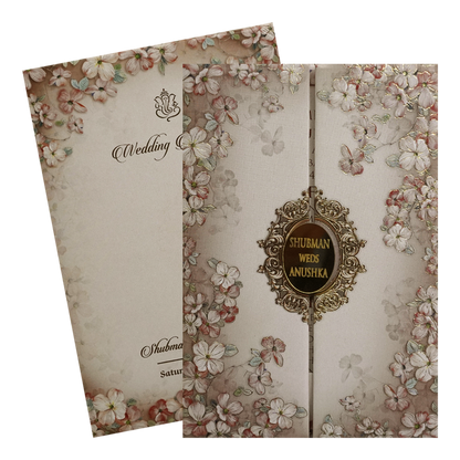 Peach Gold Foiled Wedding Invitation Card-King of Cards