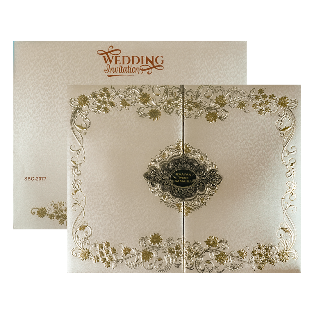 Gold Floral Ornate Padded Wedding Card-KSSC2077